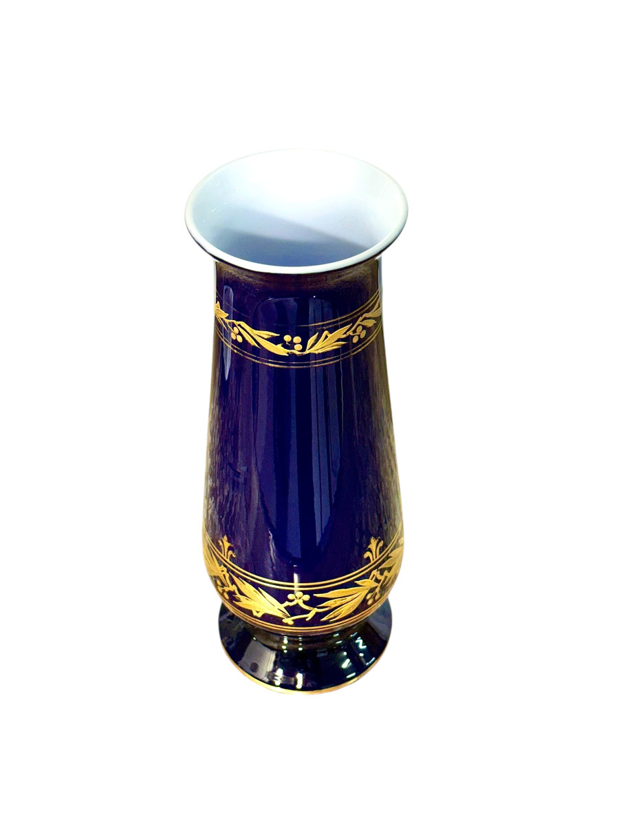 French Cobalt Blue Opaline Glass Vase With Gilt Friezes, Circa 1900-photo-1