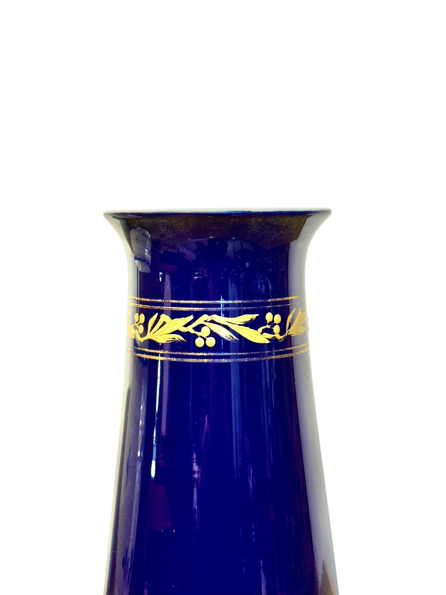 French Cobalt Blue Opaline Glass Vase With Gilt Friezes, Circa 1900-photo-7