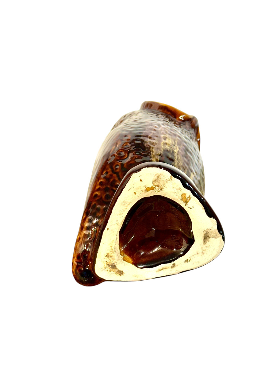 Pichet en céramique en forme de hibou, Barbotine brune émaillée, France, vers 1960-photo-7