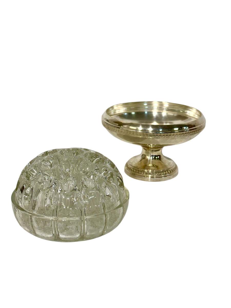 Centre de table argenté avec dôme en verre moulé, début du XXe siècle-photo-3
