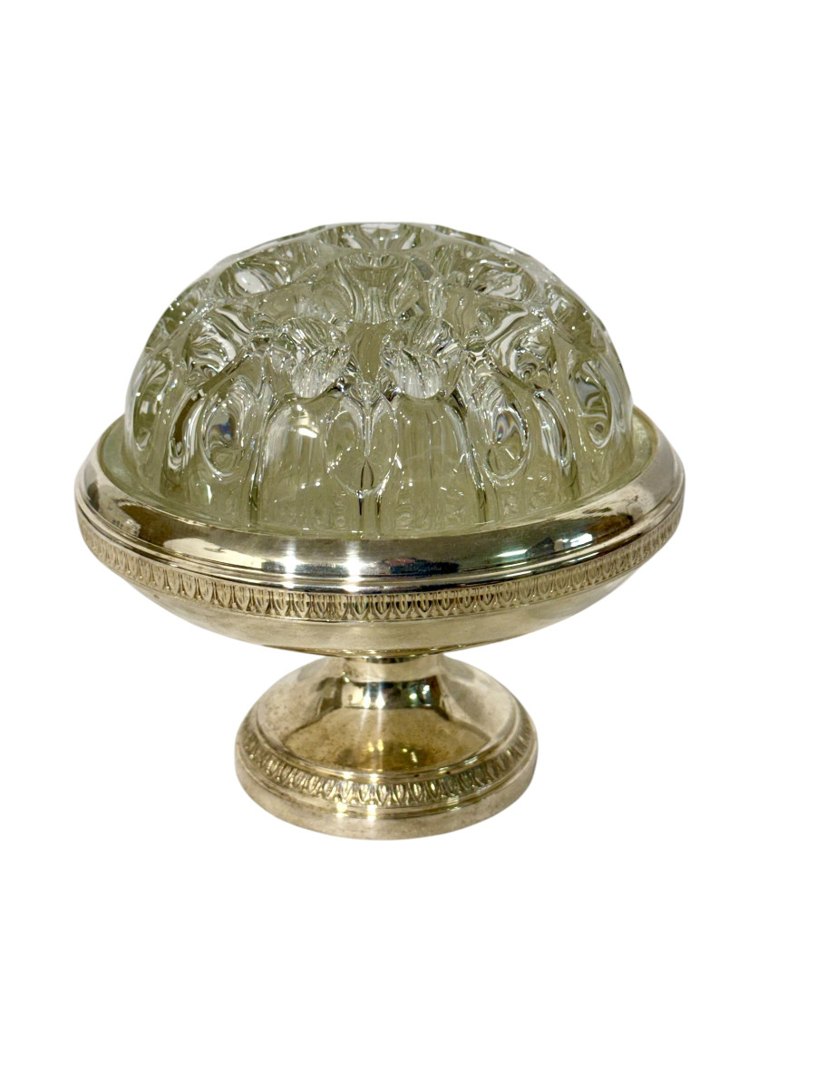 Centre de table argenté avec dôme en verre moulé, début du XXe siècle-photo-1