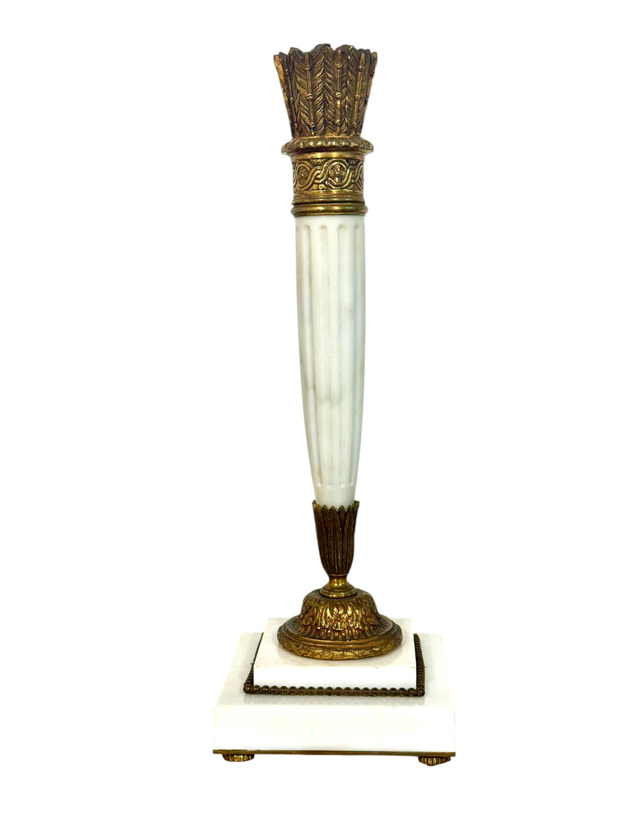 Pied de lampe de style Empire du XIXe siècle, en bronze doré et marbre de Carrare-photo-4