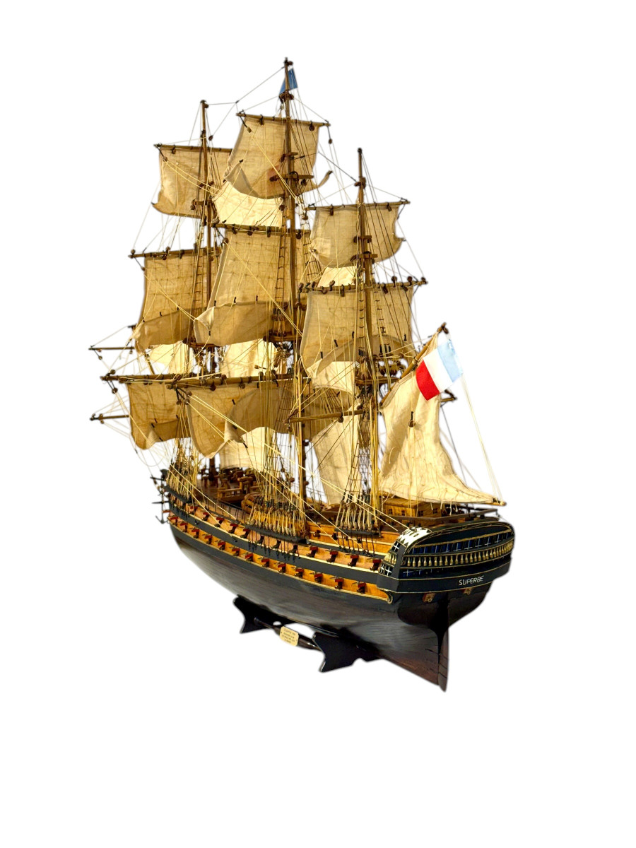 Maquette de grand navire de guerre français « Le Superbe » 1784, fabriquée à la main-photo-4