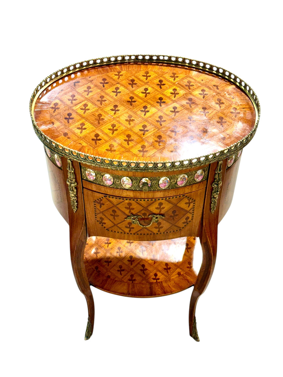 Table en Marqueterie de Style Louis XVI. Plaques de Sèvres, Paris, c.1890-photo-3