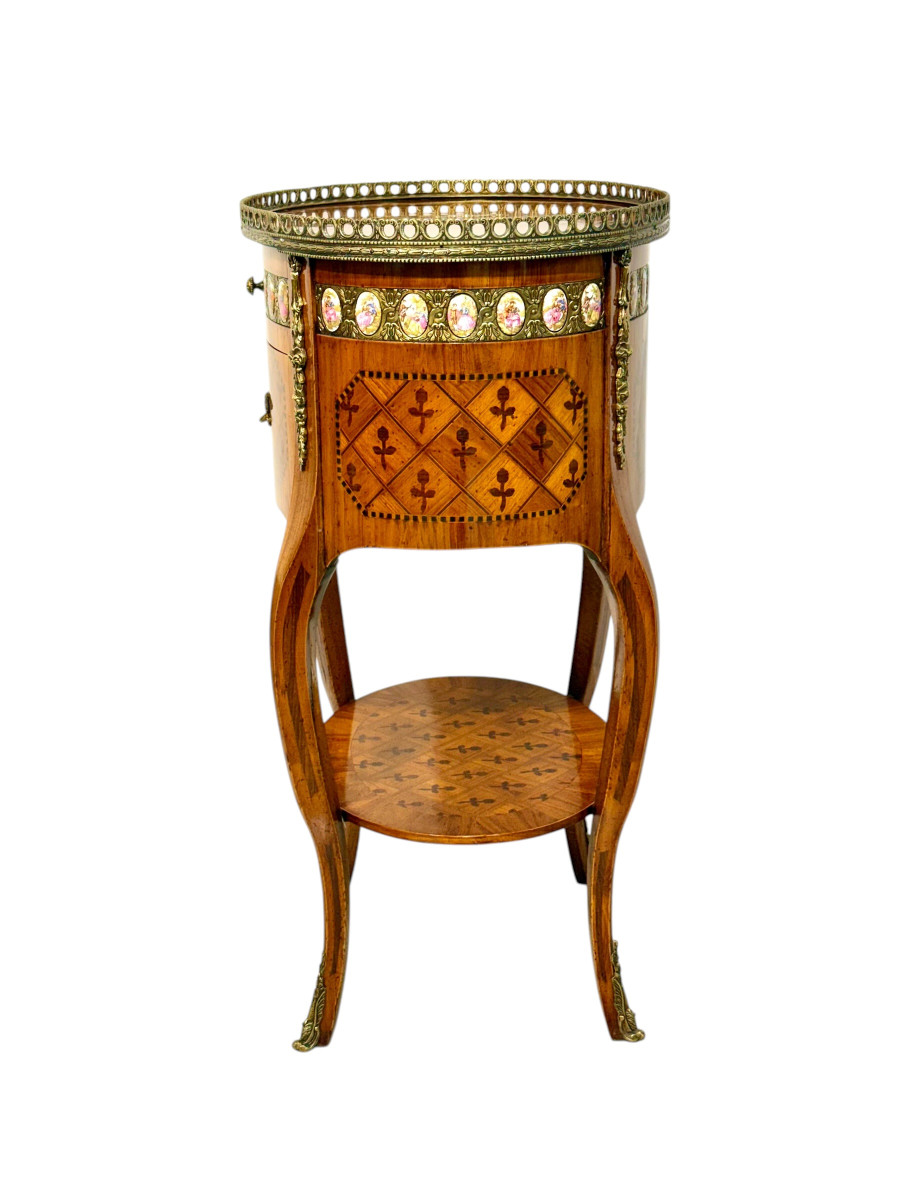 Table en Marqueterie de Style Louis XVI. Plaques de Sèvres, Paris, c.1890-photo-4