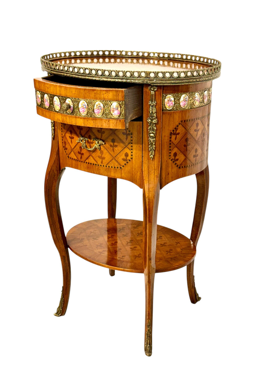 Table en Marqueterie de Style Louis XVI. Plaques de Sèvres, Paris, c.1890-photo-1