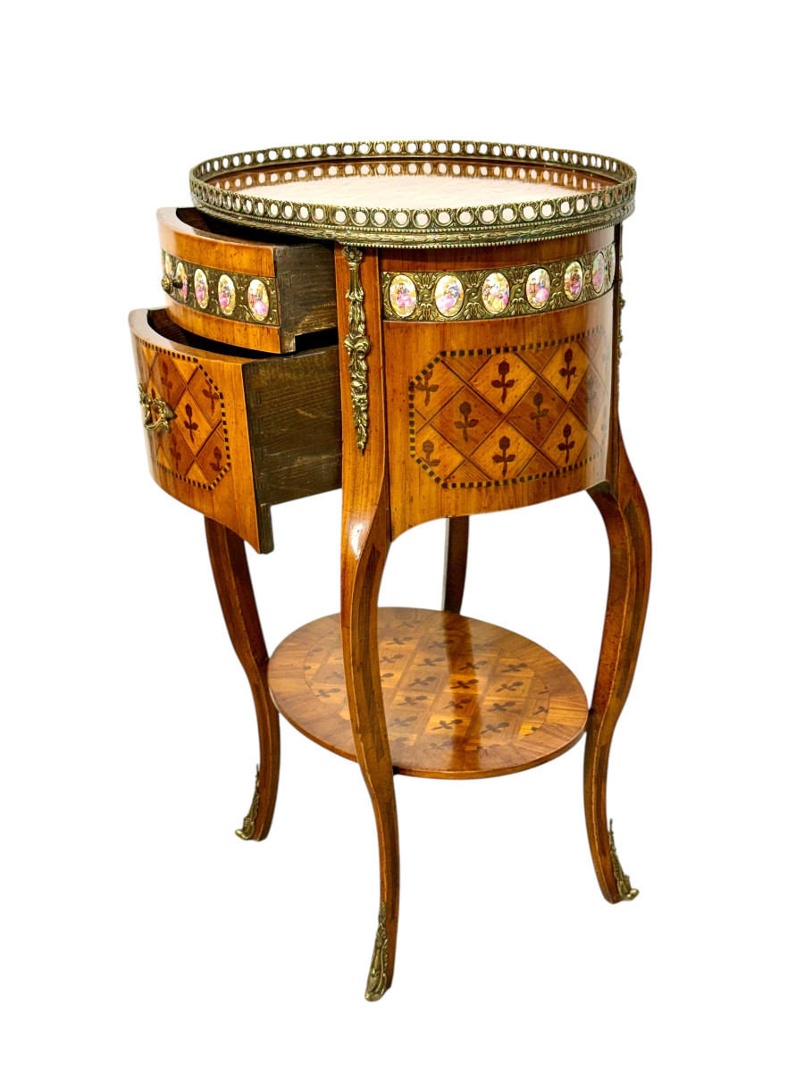 Table en Marqueterie de Style Louis XVI. Plaques de Sèvres, Paris, c.1890-photo-6