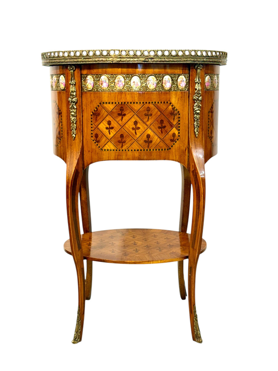 Table en Marqueterie de Style Louis XVI. Plaques de Sèvres, Paris, c.1890-photo-8