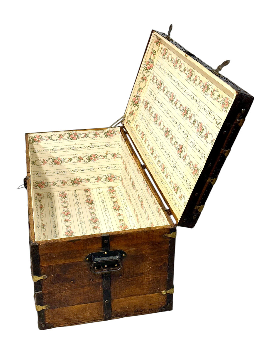 Malle de voyage en bois du XIXe siècle avec sangles en fer -photo-8