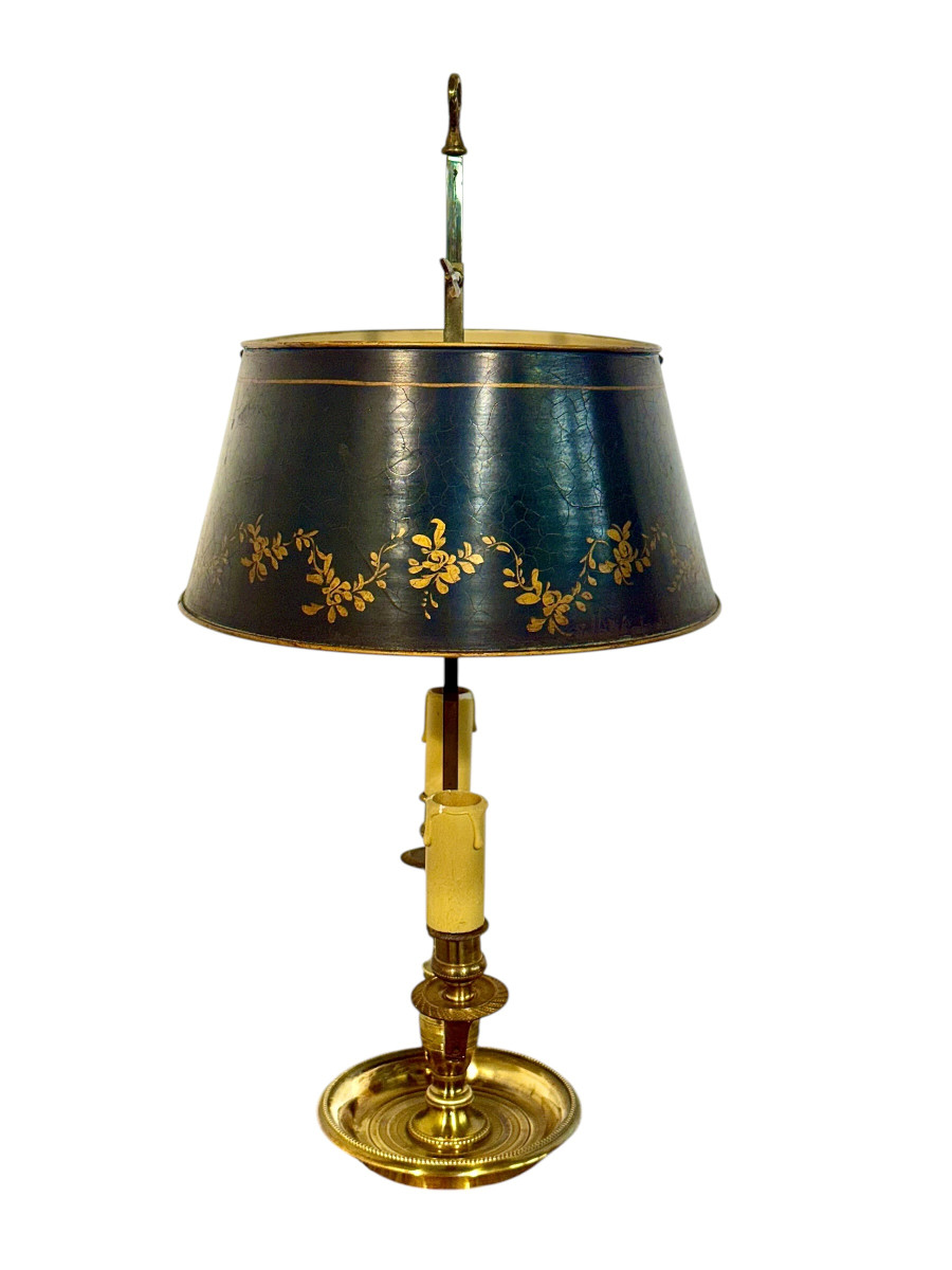 19th Century French Gilt Bronze Bouillotte Lamp With Tole Shade-photo-4