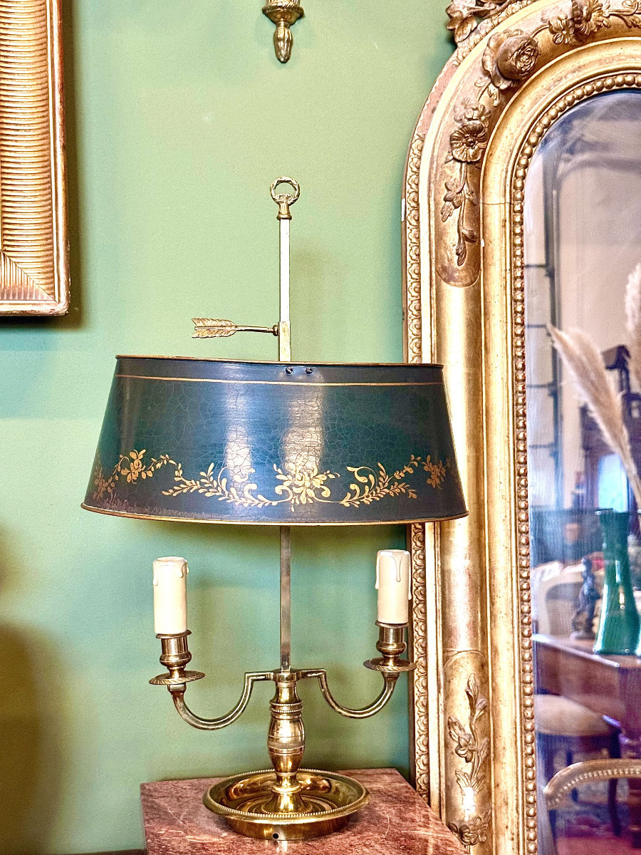 19th Century French Gilt Bronze Bouillotte Lamp With Tole Shade-photo-3