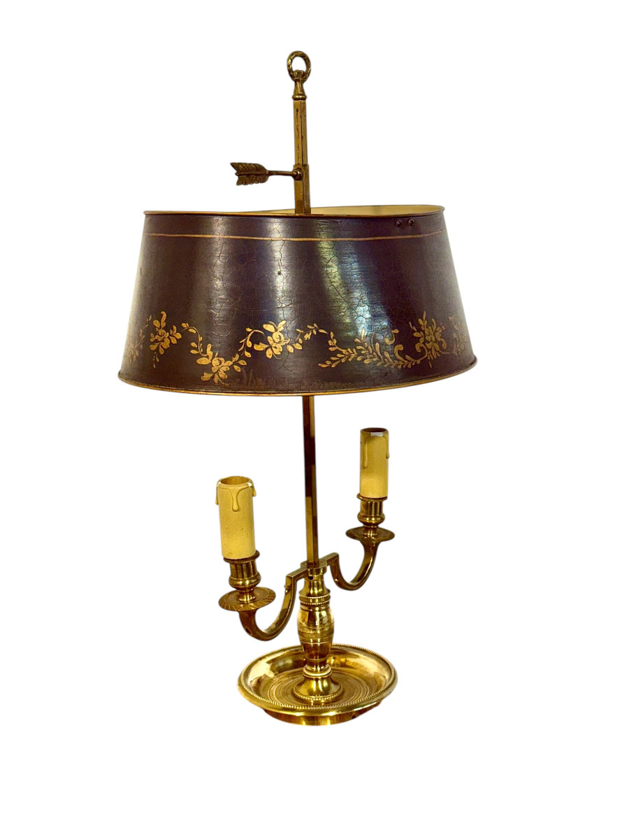 19th Century French Gilt Bronze Bouillotte Lamp With Tole Shade-photo-6