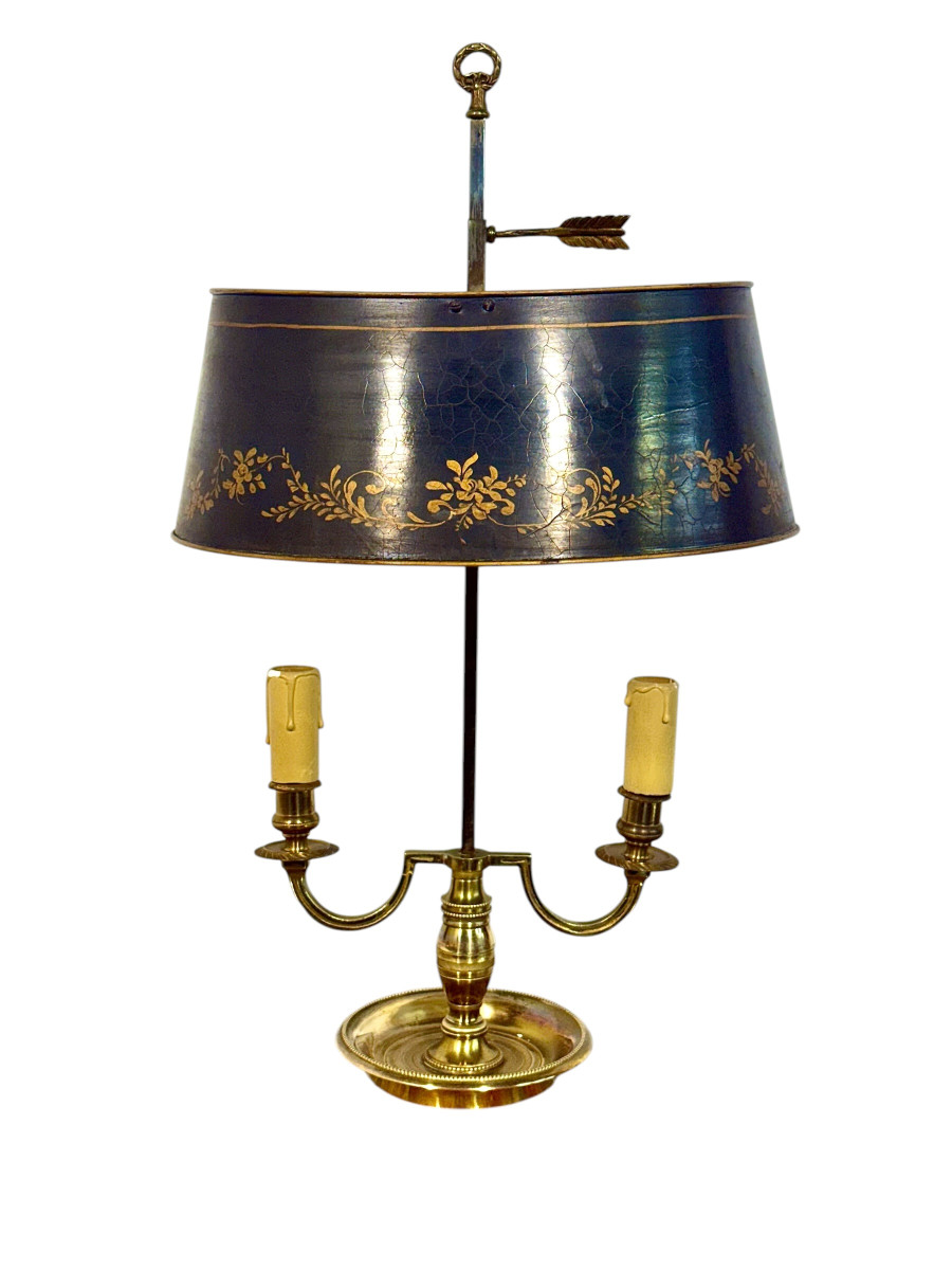 19th Century French Gilt Bronze Bouillotte Lamp With Tole Shade