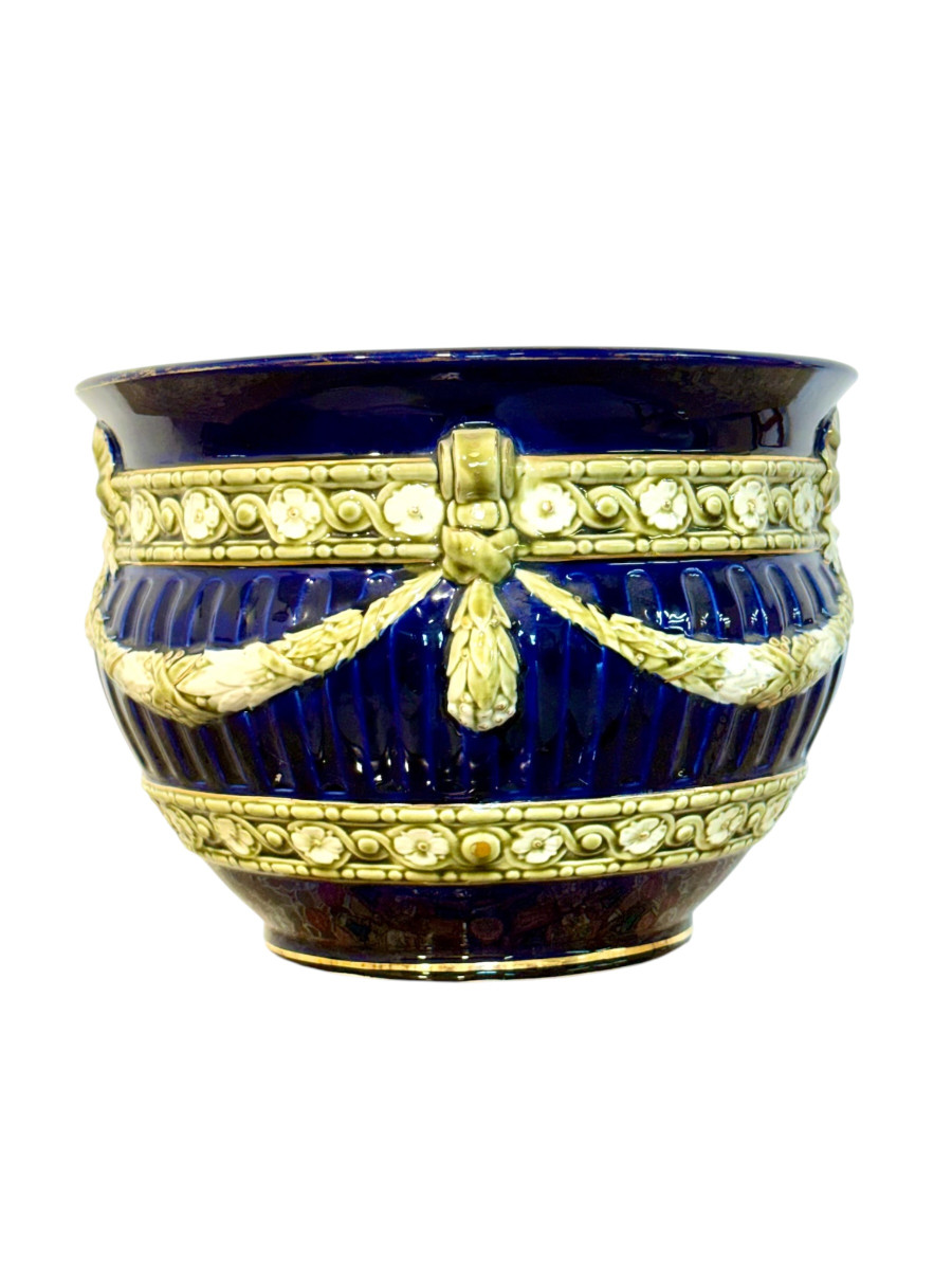 Jardinière en Barbotine, Bleu Cobalt, Napoléon III, XIXème S.-photo-2