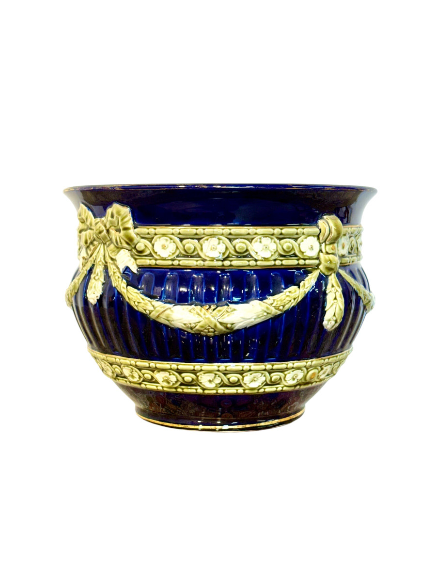 Jardinière en Barbotine, Bleu Cobalt, Napoléon III, XIXème S.-photo-4