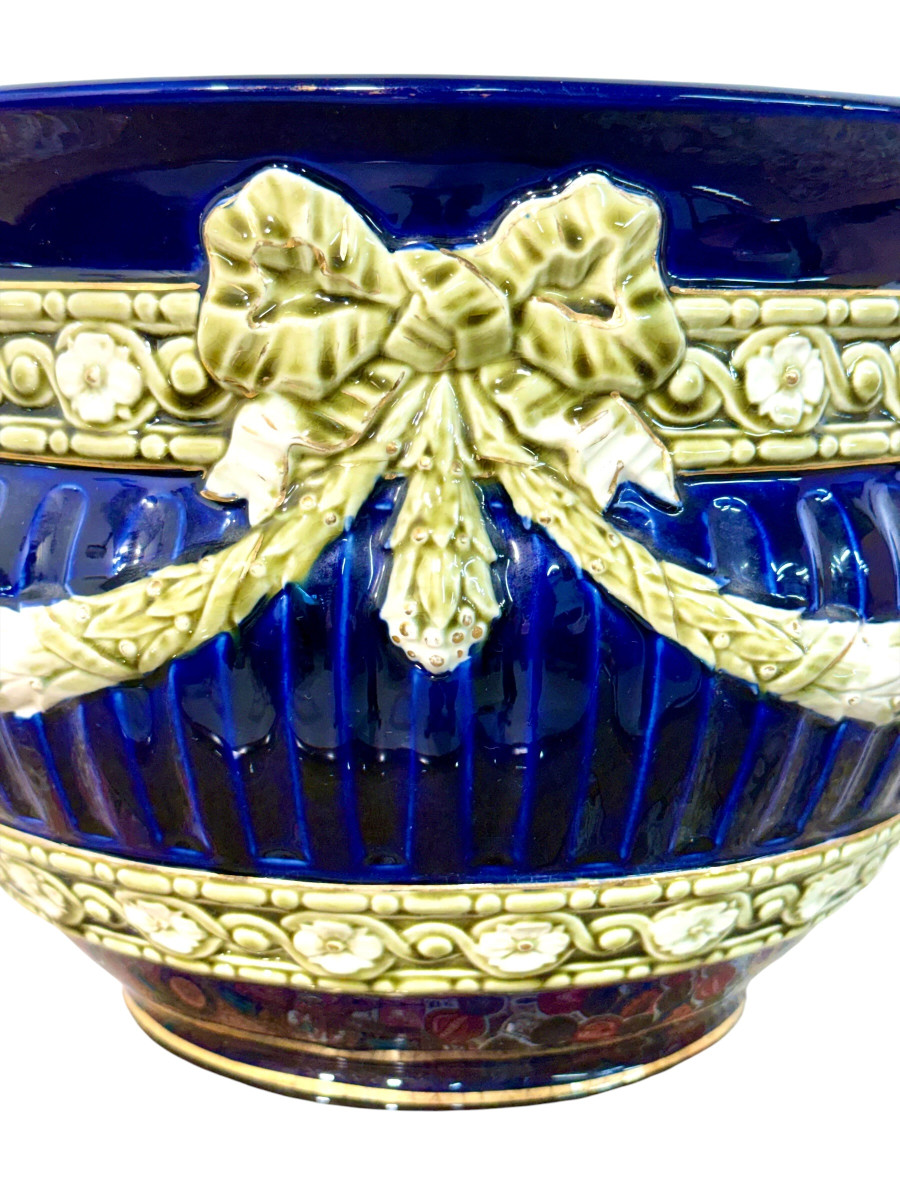 Jardinière en Barbotine, Bleu Cobalt, Napoléon III, XIXème S.-photo-3