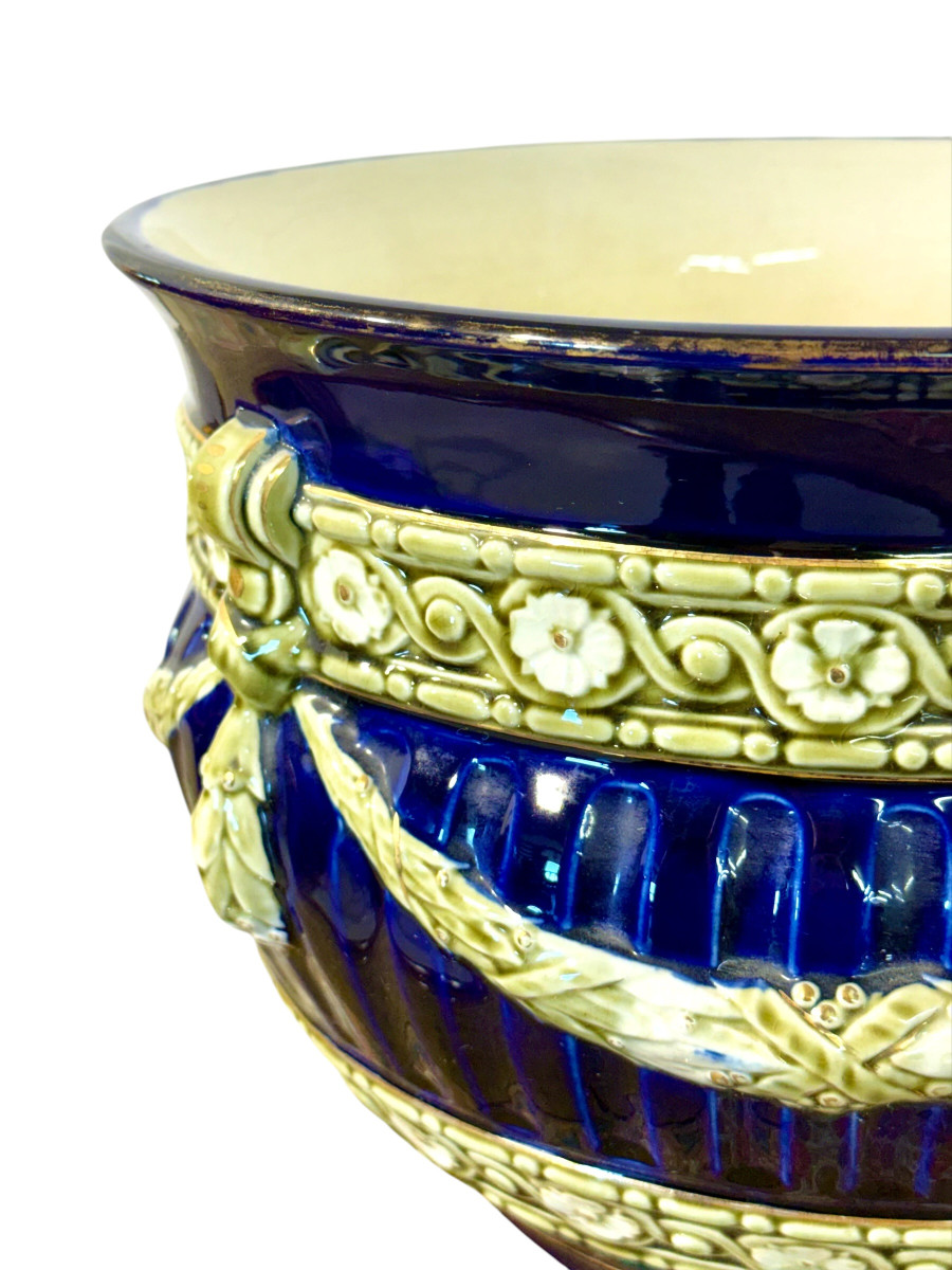 Jardinière en Barbotine, Bleu Cobalt, Napoléon III, XIXème S.-photo-4