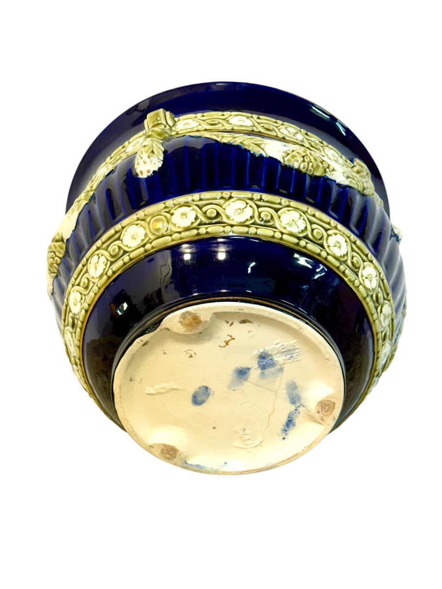 Jardinière en Barbotine, Bleu Cobalt, Napoléon III, XIXème S.-photo-5