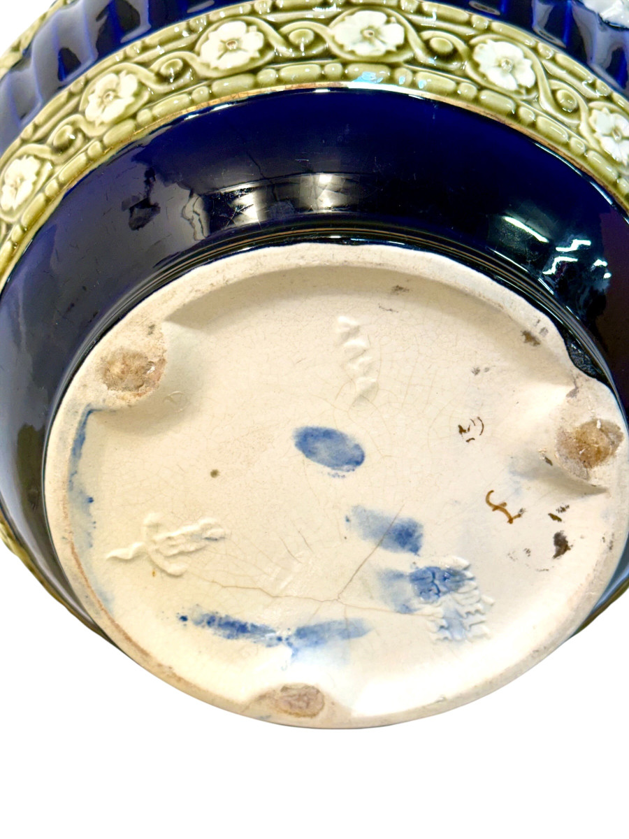 Jardinière en Barbotine, Bleu Cobalt, Napoléon III, XIXème S.-photo-6