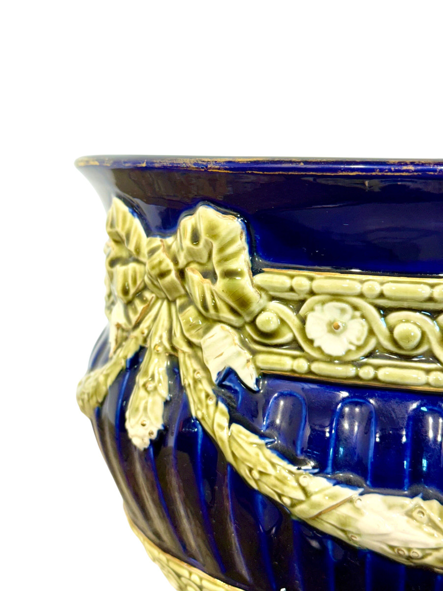 Jardinière en Barbotine, Bleu Cobalt, Napoléon III, XIXème S.-photo-8