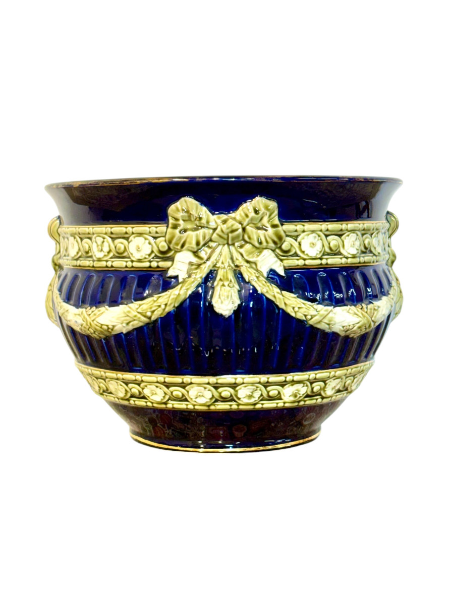 Jardinière en Barbotine, Bleu Cobalt, Napoléon III, XIXème S.