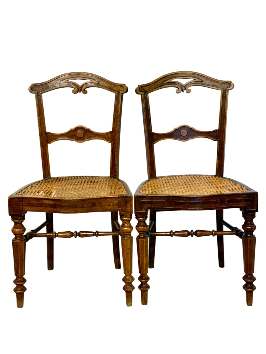 Ensemble de huit chaises françaises en noyer canné, fin du XIXe siècle-photo-2