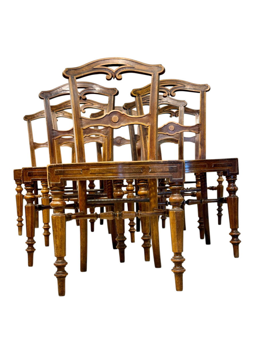 Ensemble de huit chaises françaises en noyer canné, fin du XIXe siècle-photo-4