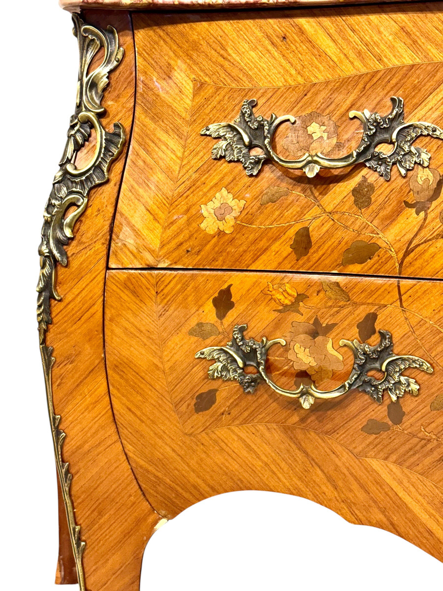 Commode marquetée de style Louis XV avec plateau en marbre, fin du XIXe siècle-photo-1