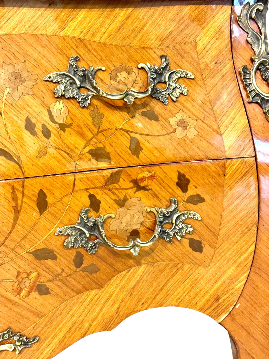 Commode marquetée de style Louis XV avec plateau en marbre, fin du XIXe siècle-photo-5
