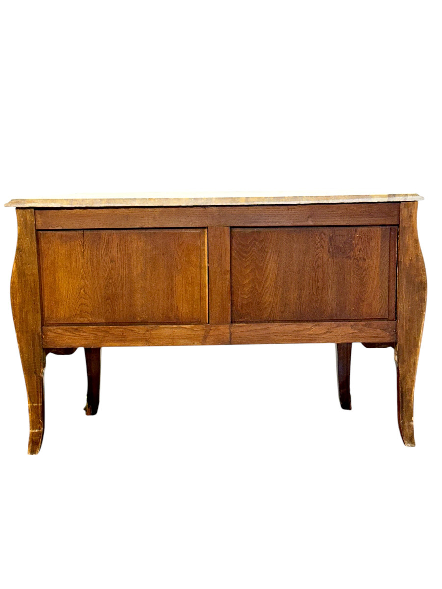 Commode marquetée de style Louis XV avec plateau en marbre, fin du XIXe siècle-photo-7