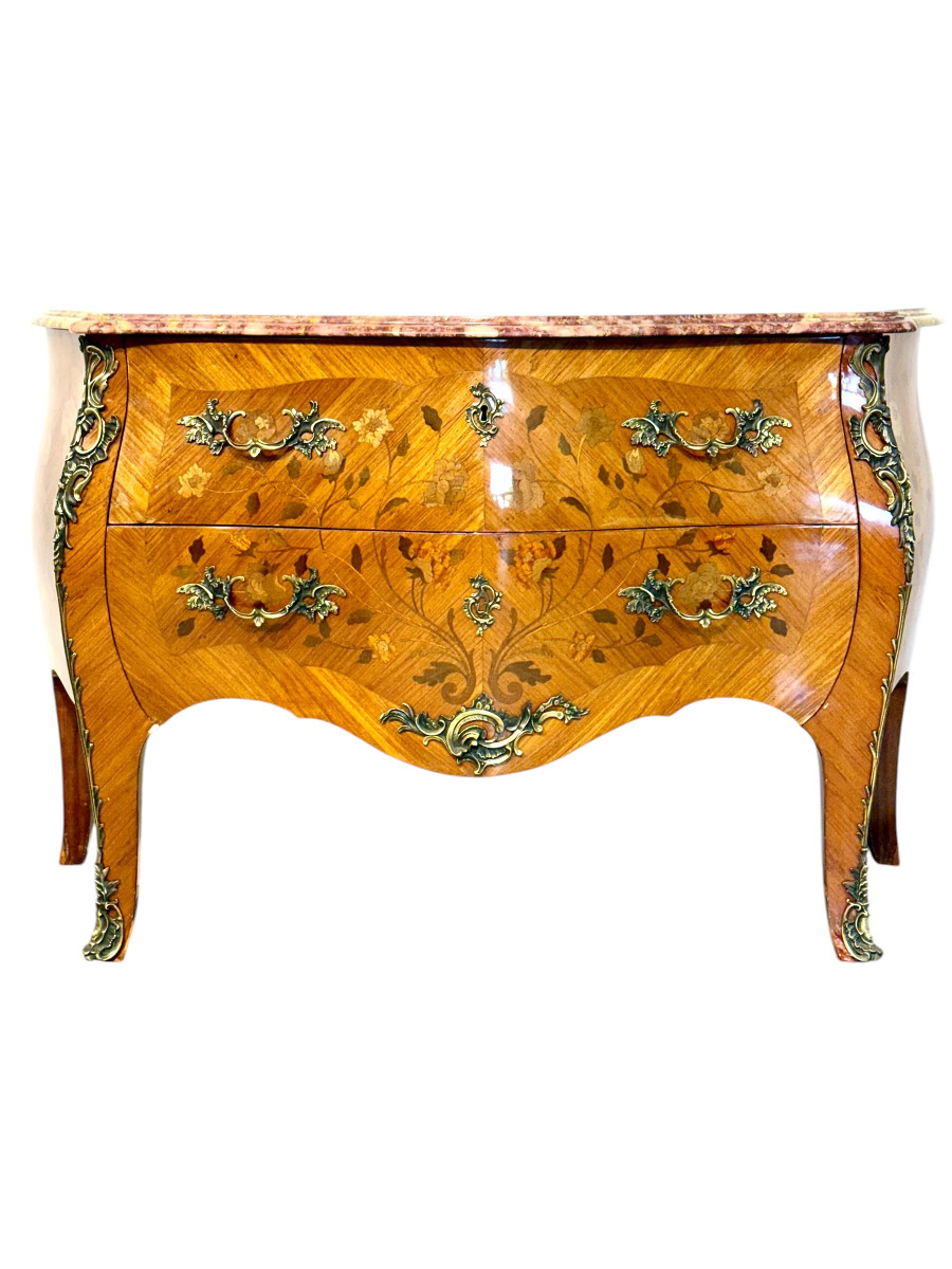 Commode marquetée de style Louis XV avec plateau en marbre, fin du XIXe siècle-photo-8
