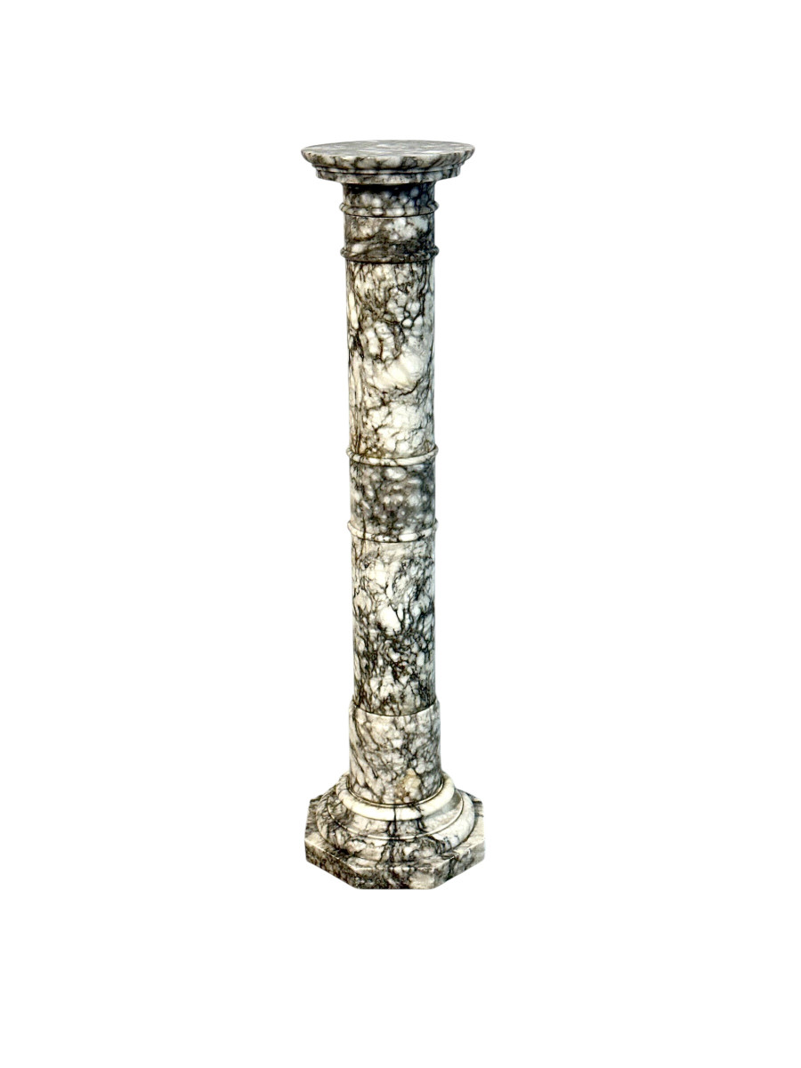 19th Century French Marble Pedestal Column With Grey And White Veining-photo-4