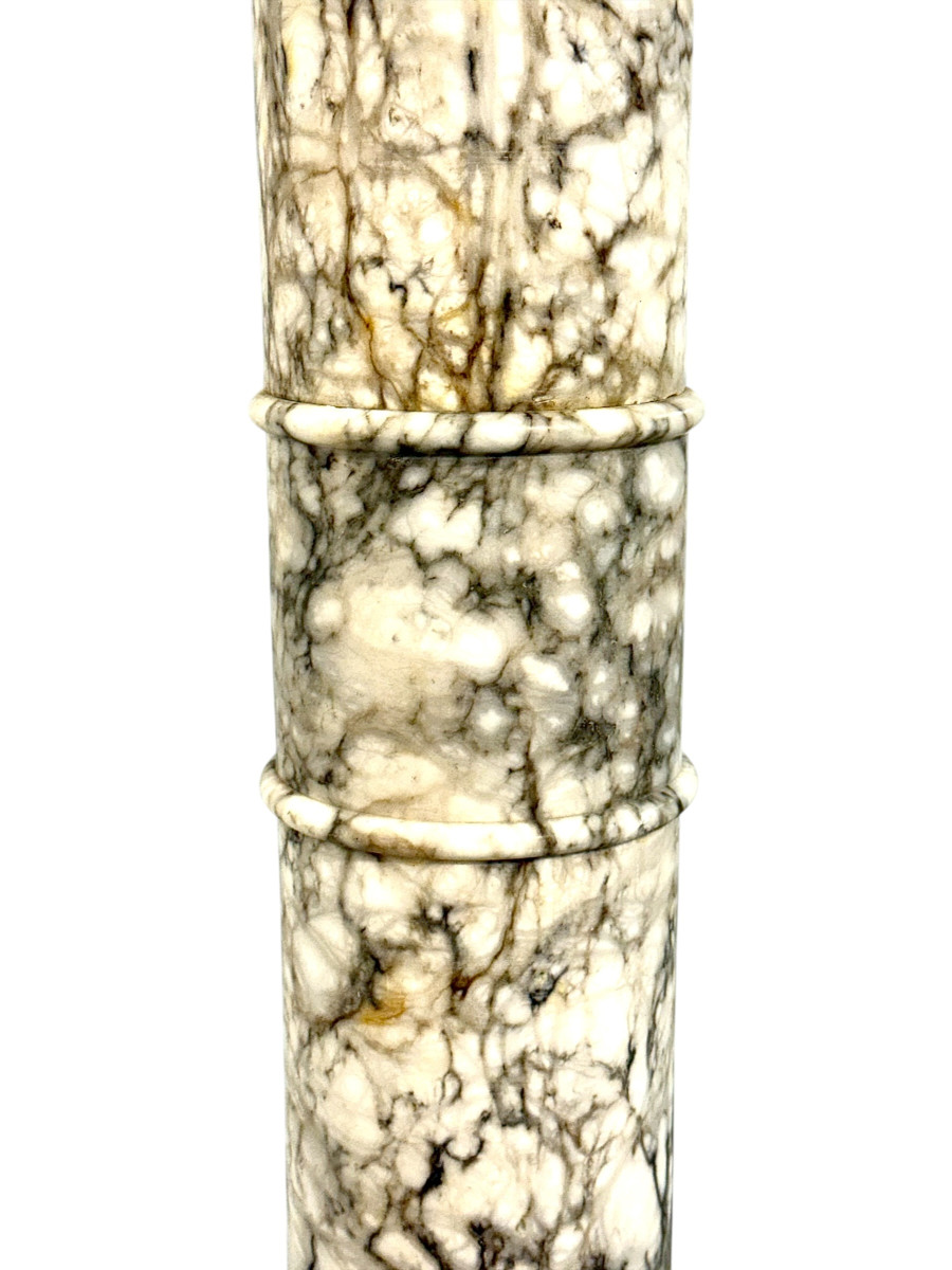 19th Century French Marble Pedestal Column With Grey And White Veining-photo-1
