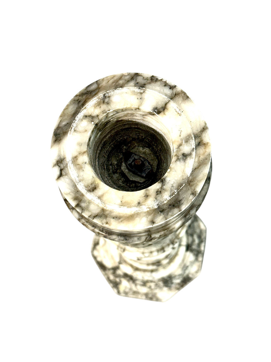 19th Century French Marble Pedestal Column With Grey And White Veining-photo-4