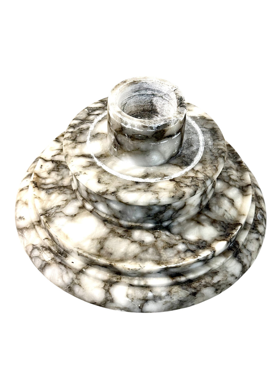 19th Century French Marble Pedestal Column With Grey And White Veining-photo-5
