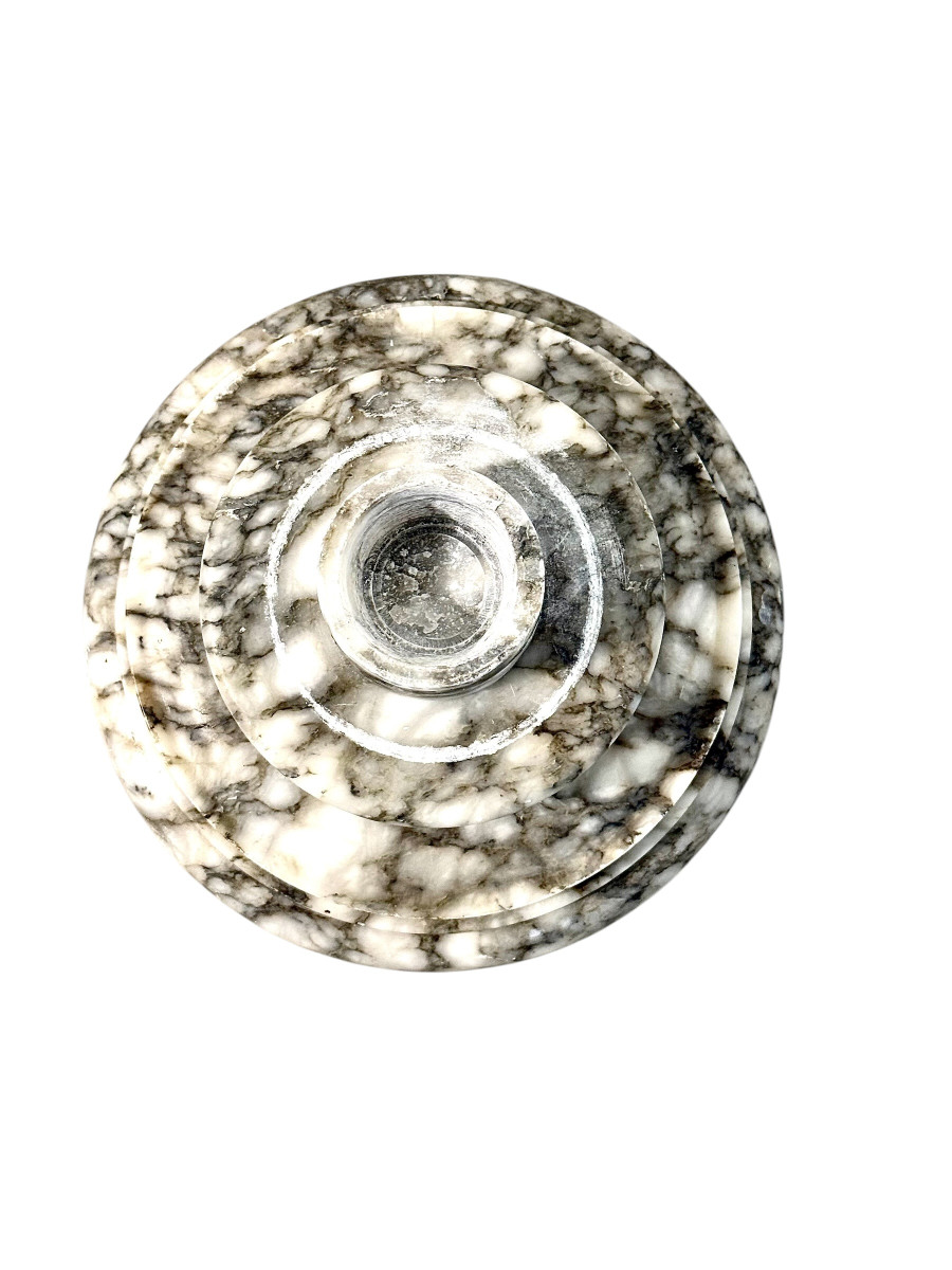 19th Century French Marble Pedestal Column With Grey And White Veining-photo-6