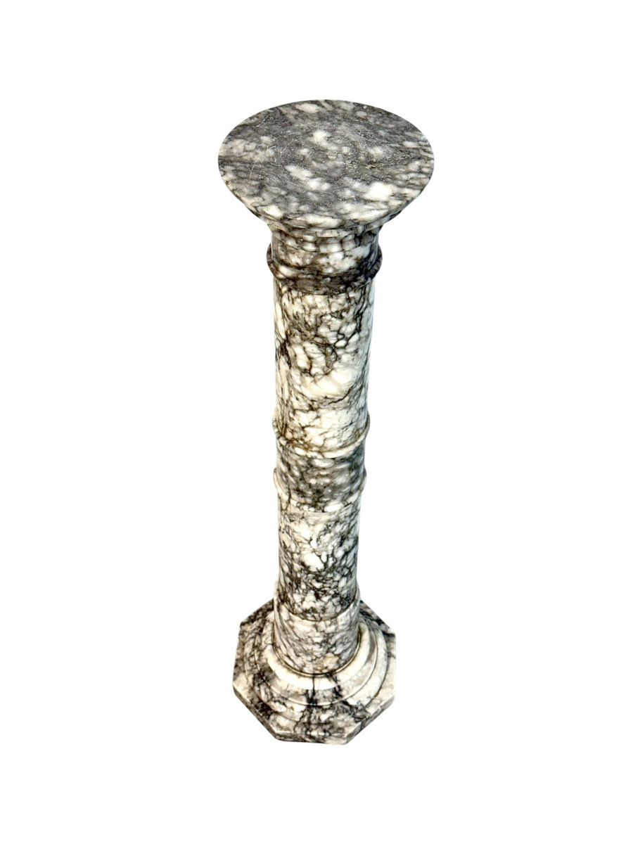 19th Century French Marble Pedestal Column With Grey And White Veining-photo-7