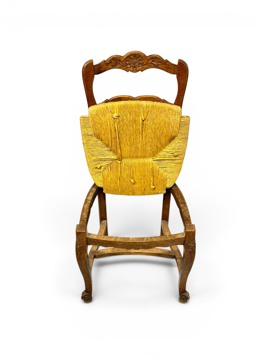 Ensemble de 4 chaises provençales françaises en chêne avec assises en paille, vers 1900-photo-3