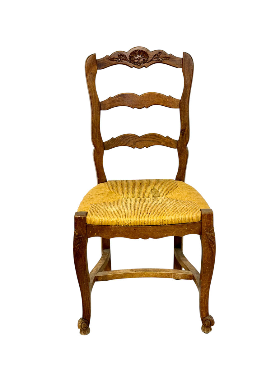 Ensemble de 4 chaises provençales françaises en chêne avec assises en paille, vers 1900-photo-5