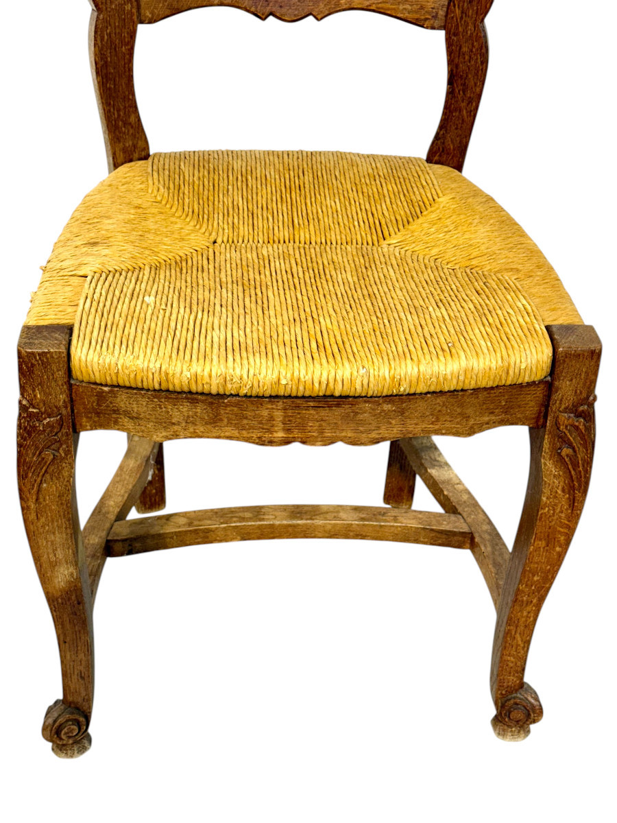 Ensemble de 4 chaises provençales françaises en chêne avec assises en paille, vers 1900-photo-7