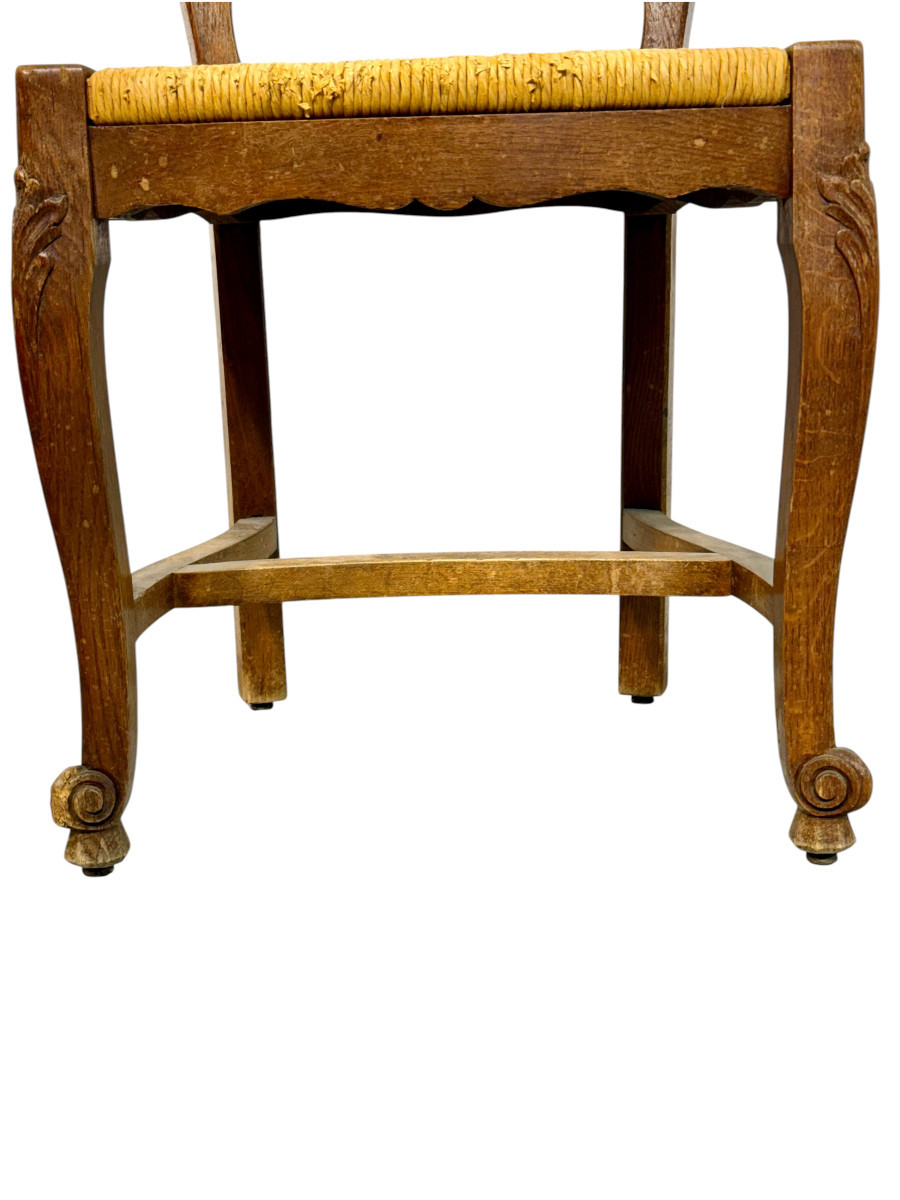 Ensemble de 4 chaises provençales françaises en chêne avec assises en paille, vers 1900-photo-1