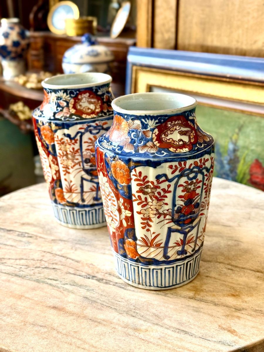 Pair Of 19th Century Japanese Imari Porcelain Vases-photo-8