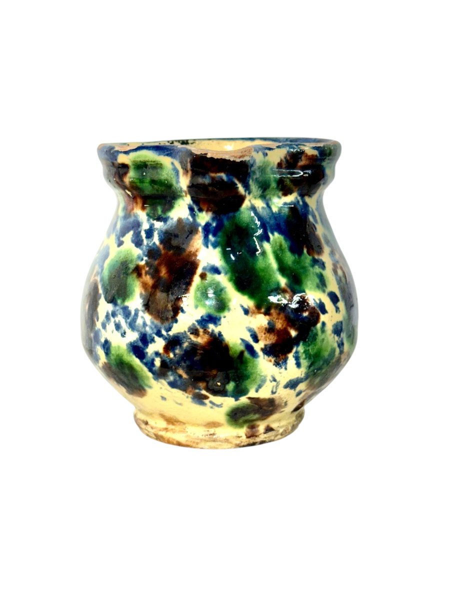 French Rustic Terracotta Pitcher, Hand-painted Glaze, 19th Century -photo-4