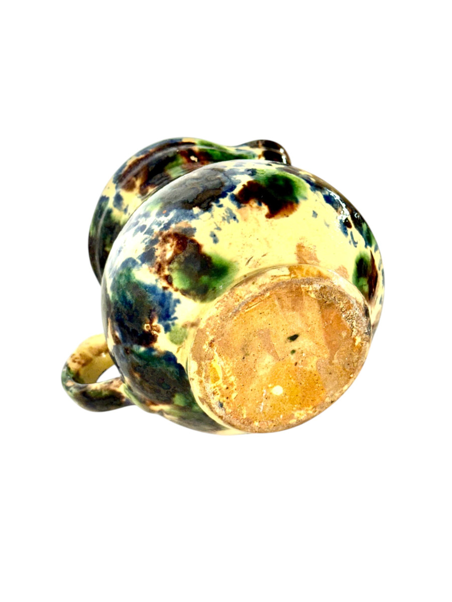 French Rustic Terracotta Pitcher, Hand-painted Glaze, 19th Century -photo-2