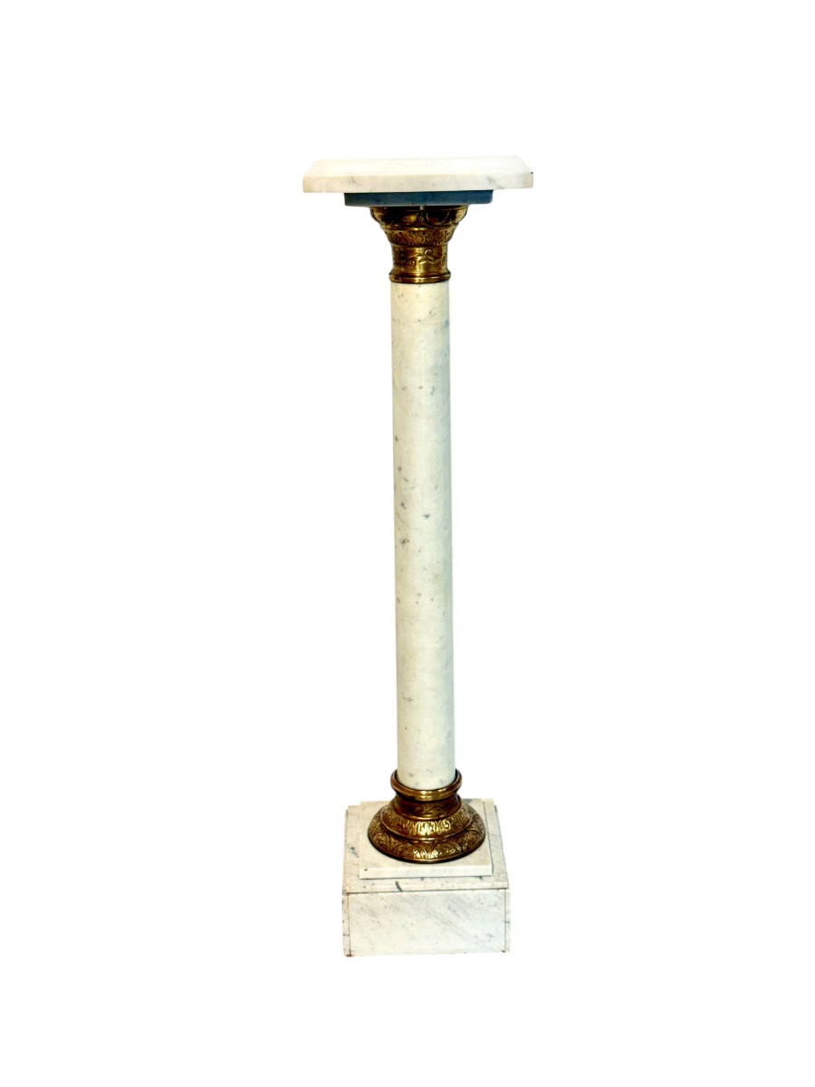 French Marble And Gilt Bronze Pedestal Column, 19th Century-photo-1