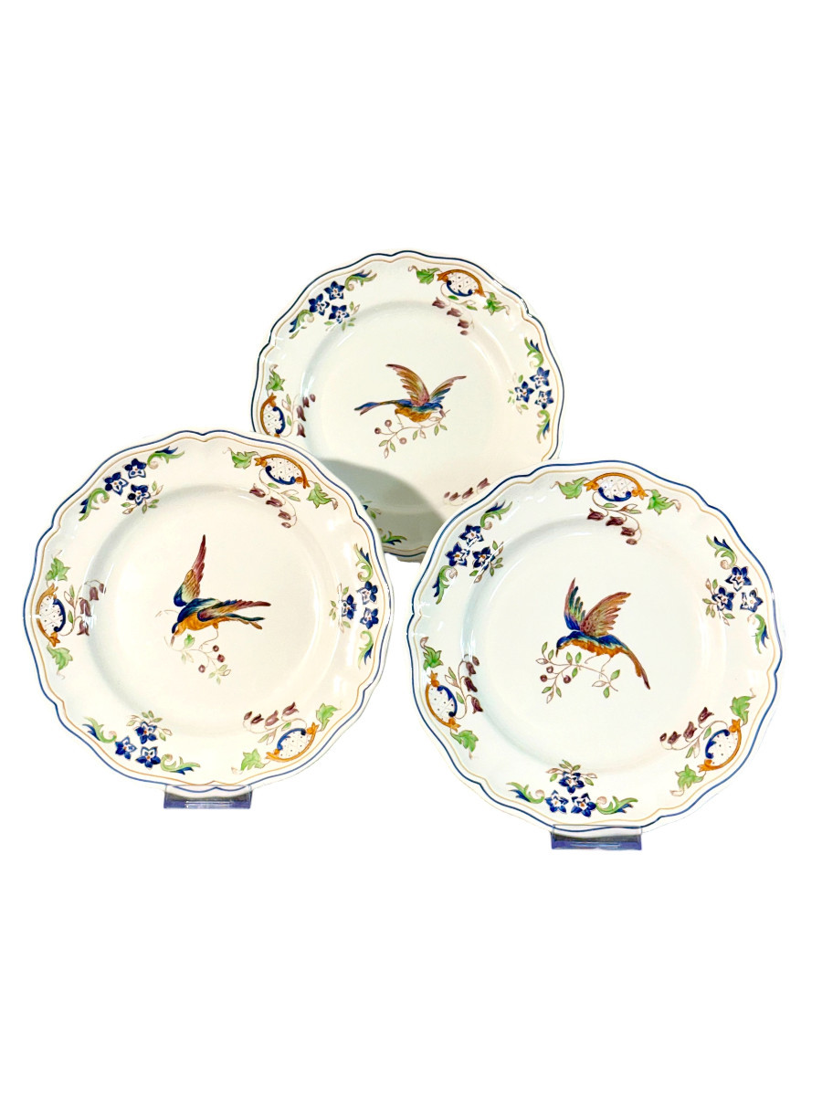 Ensemble de 12 assiettes en faïence peintes à la main Moustiers « Cléry »-photo-3