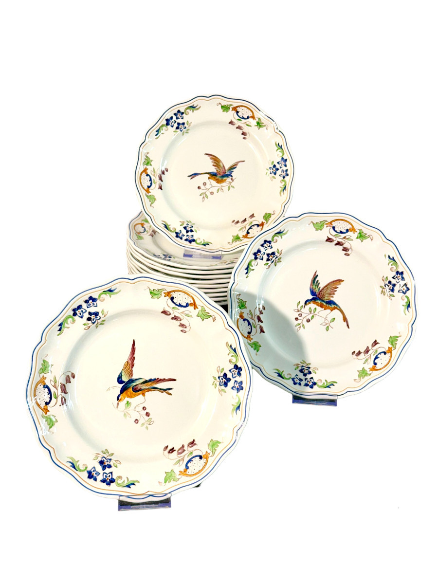 Ensemble de 12 assiettes en faïence peintes à la main Moustiers « Cléry »-photo-2