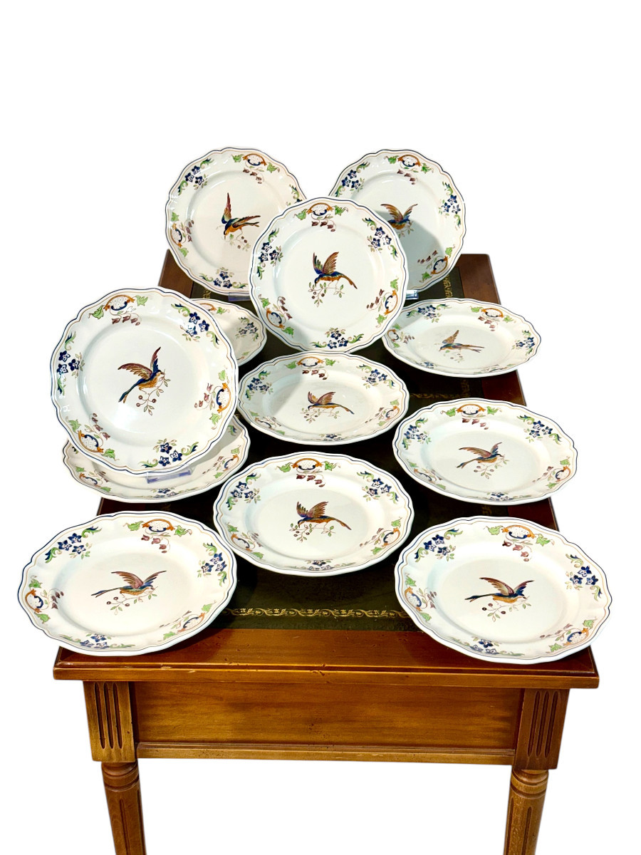 Ensemble de 12 assiettes en faïence peintes à la main Moustiers « Cléry »-photo-8
