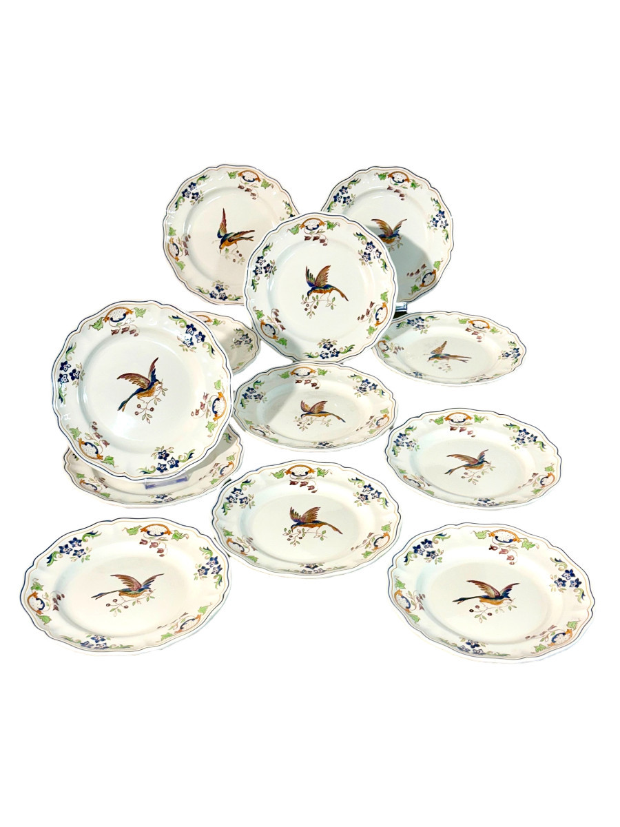 Ensemble de 12 assiettes en faïence peintes à la main Moustiers « Cléry »