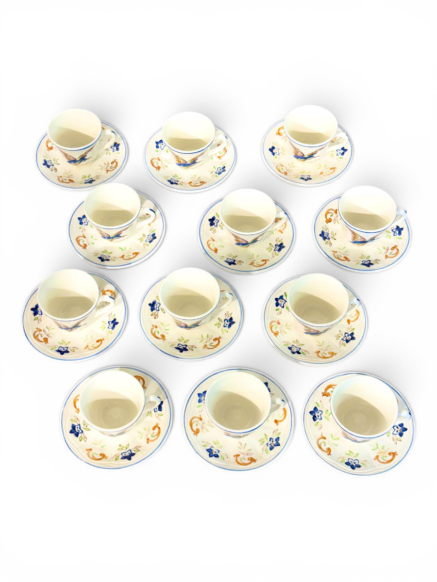 Moustiers " Cléry ", French Faience Hand-painted Tea / Coffee Service, 27 Pieces-photo-3
